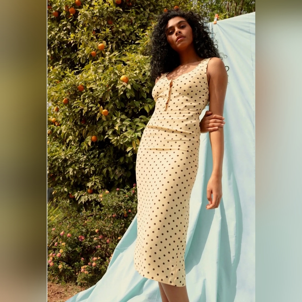 Rouje Polka Dot Midi Dress in Cream and Black
